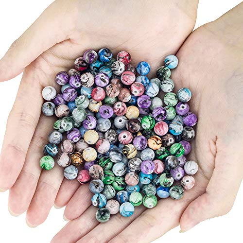 Quefe 500pcs 8mm Multi Color Acrylic Round Loose Beads in Ink Patt...