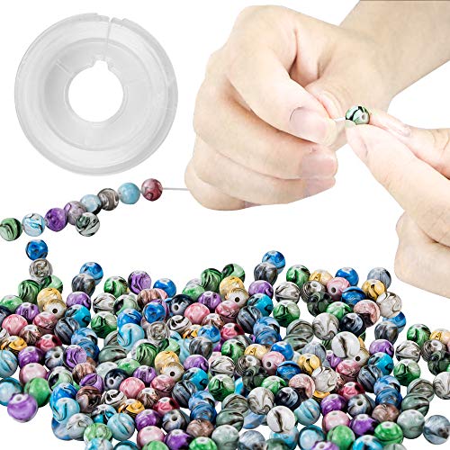 Quefe 500pcs 8mm Multi Color Acrylic Round Loose Beads in Ink Patt...