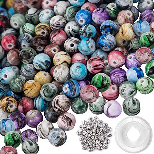 Quefe 500pcs 8mm Multi Color Acrylic Round Loose Beads in Ink Patt...