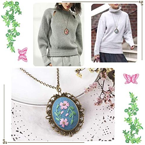 Queta Embroidery Kit for Beginners 4 Pcs, Embroidered Pendants Han...