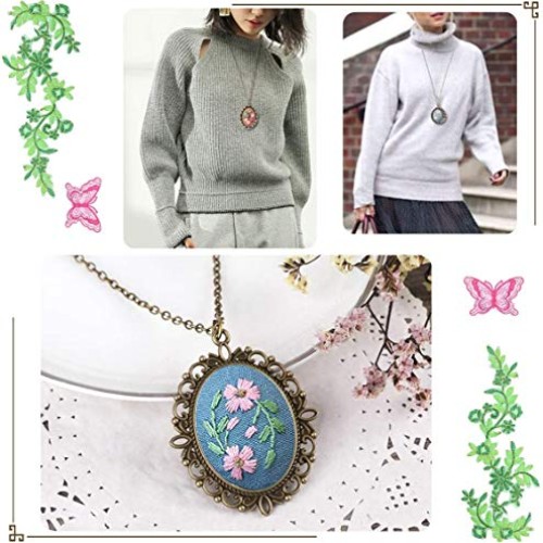 Queta Embroidery Kit for Beginners 4 Pcs, Embroidered Pendants Han...