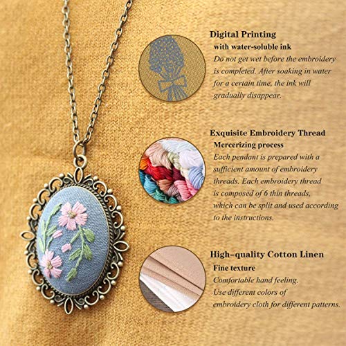 Queta Embroidery Kit for Beginners 4 Pcs, Embroidered Pendants Han...