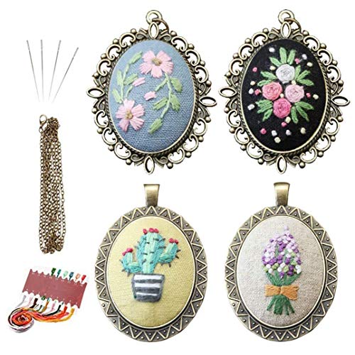 Queta Embroidery Kit for Beginners 4 Pcs, Embroidered Pendants Han...
