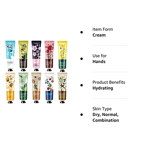 10 Pack Natural Plant Fragrance Hand Cream for Dry Hands, Moisturi...