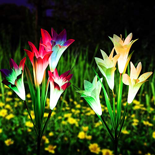 Qunlight Outdoor Solar Stake Flower Lights - 2 Pack Solar Powered ...