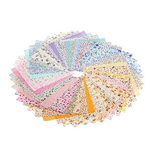 Quonae 50Pcs 9.84 x 9.84 Floral Cotton Fabric Patchwork Quilting...