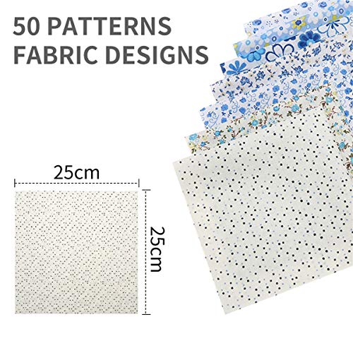 Quonae 50Pcs 9.84 x 9.84 Floral Cotton Fabric Patchwork Quilting...