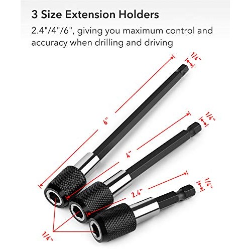 QWORK 3 Pcs 1/4 Inch Hex Shank Quick Release Bar Socket Screwdrive...