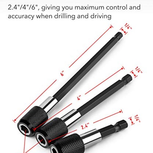 QWORK 3 Pcs 1/4 Inch Hex Shank Quick Release Bar Socket Screwdrive...