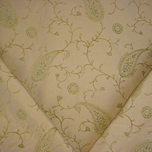 76H1 - Sand/Basil/Citron Embroidered Paisley Chenille Upholstery D...