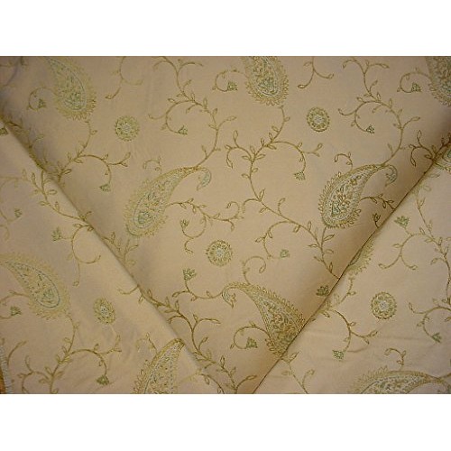 76H1 - Sand/Basil/Citron Embroidered Paisley Chenille Upholstery D...