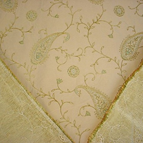 76H1 - Sand/Basil/Citron Embroidered Paisley Chenille Upholstery D...