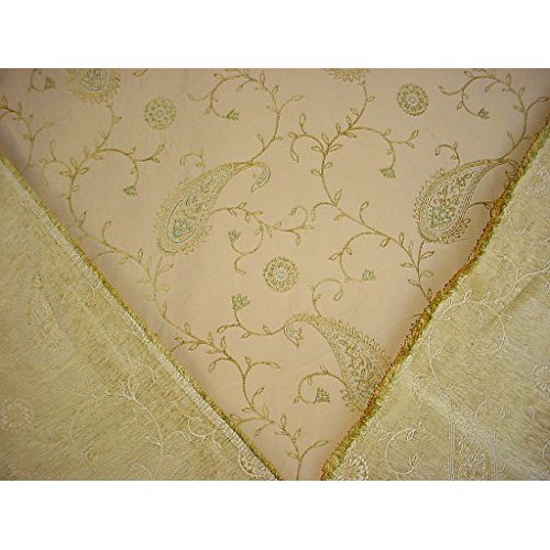 76H1 - Sand/Basil/Citron Embroidered Paisley Chenille Upholstery D...