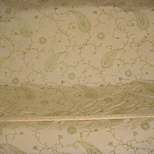 76H1 - Sand/Basil/Citron Embroidered Paisley Chenille Upholstery D...