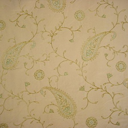 76H1 - Sand/Basil/Citron Embroidered Paisley Chenille Upholstery D...