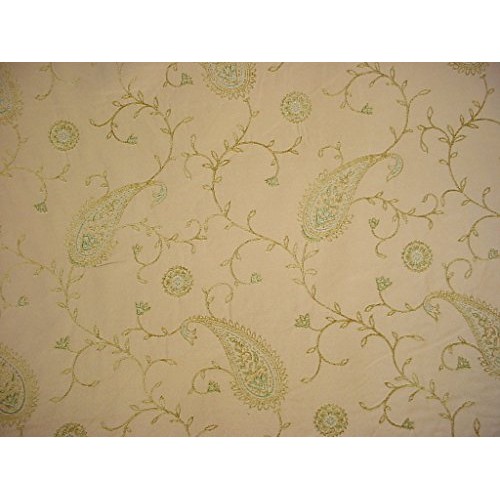 76H1 - Sand/Basil/Citron Embroidered Paisley Chenille Upholstery D...