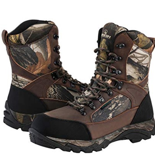R RUNFUN Mens Waterproof Leather and Camo Outdoor Hunting Boot