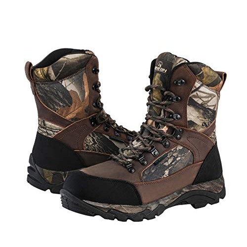 R RUNFUN Mens Waterproof Leather and Camo Outdoor Hunting Boot