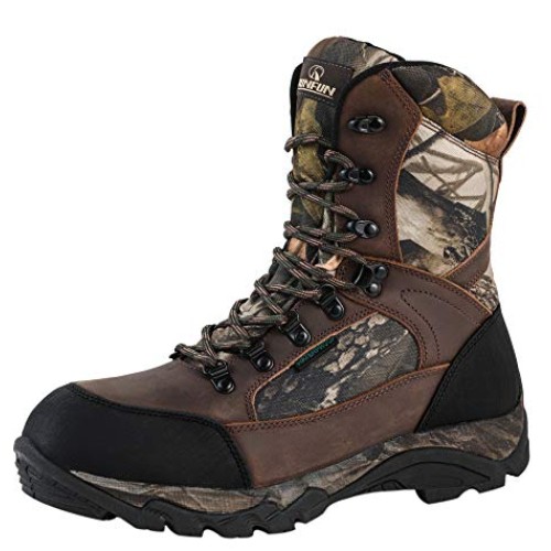 R RUNFUN Mens Waterproof Leather and Camo Outdoor Hunting Boot