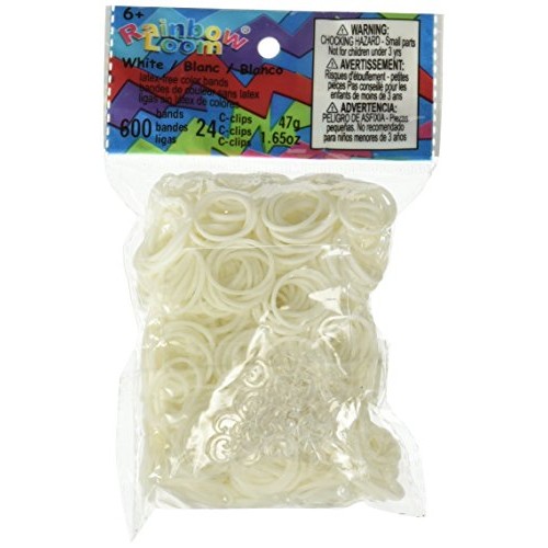 Rainbow Loom Official White Rubber Bands Refill 600 Count + 24 C-C...