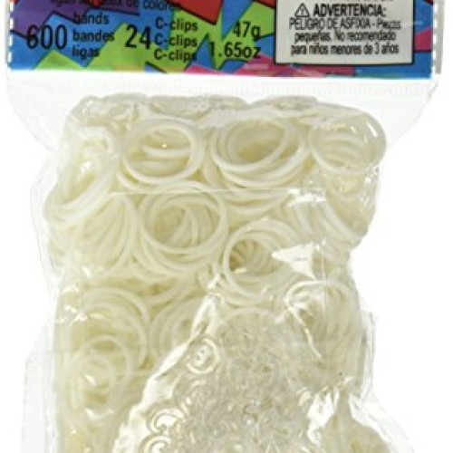 Rainbow Loom Official White Rubber Bands Refill 600 Count + 24 C-C...