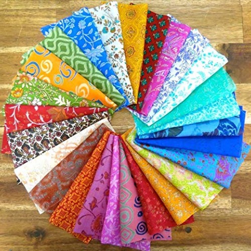 Rajbhoomi 25 Pieces of Vintage Silk Remnants, 8X8 Inches Square Pi...