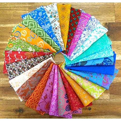Rajbhoomi 25 Pieces of Vintage Silk Remnants, 8X8 Inches Square Pi...
