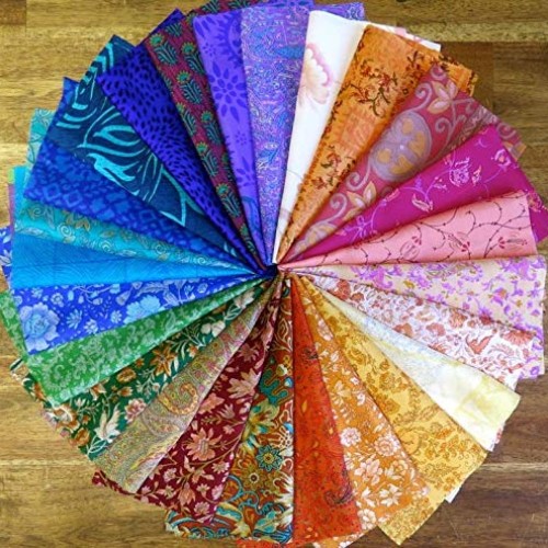 Rajbhoomi 25 Pieces of Vintage Silk Remnants, 8X8 Inches Square Pi...