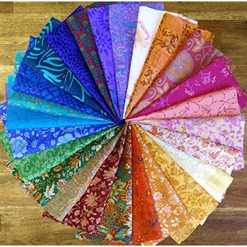 Rajbhoomi 25 Pieces of Vintage Silk Remnants, 8X8 Inches Square Pi...