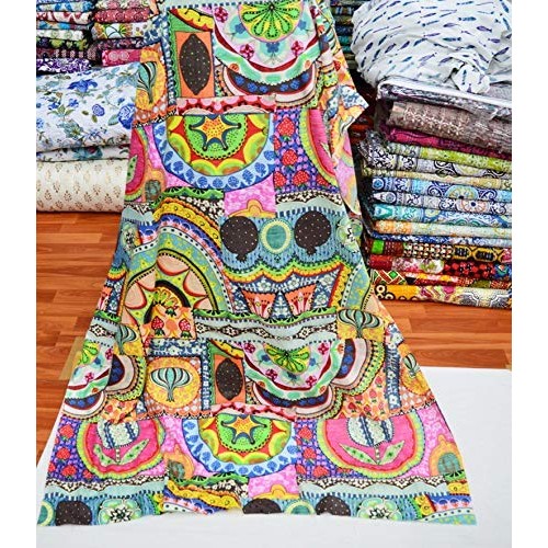 Indian 100% Cotton Fabric Screen Print Floral and Flower Design Dr...