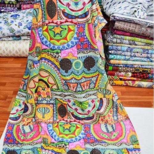 Indian 100% Cotton Fabric Screen Print Floral and Flower Design Dr...