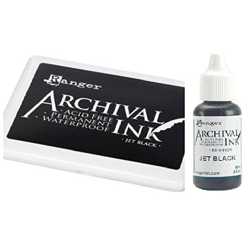 Ranger Archival Jet Black Permanent Dye Ink Stamp Pad & Re-Inker R...