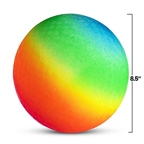 Rainbow Playground Ball for Kids, Bouncy 8.5 Inch Rubber Kick Ball...