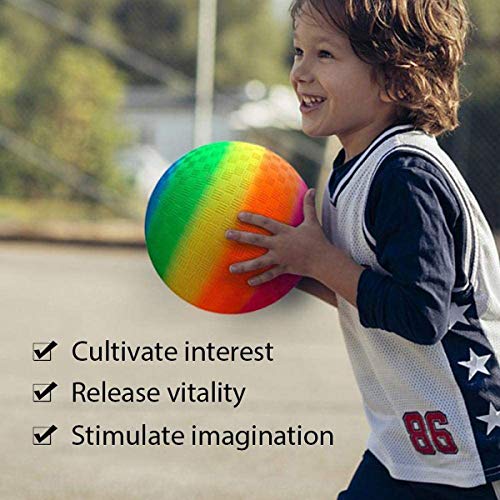 Rainbow Playground Ball for Kids, Bouncy 8.5 Inch Rubber Kick Ball...