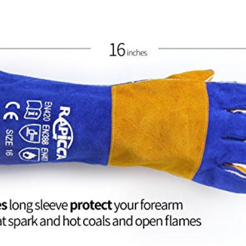 RAPICCA 16 Inches,932℉, Leather Forge/Mig/Stick Welding Gloves Hea...