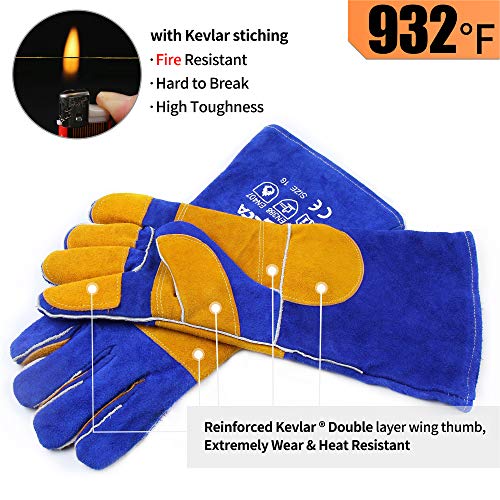 RAPICCA 16 Inches,932℉, Leather Forge/Mig/Stick Welding Gloves Hea...