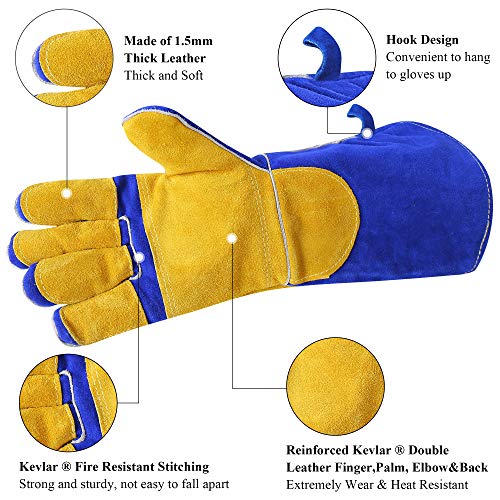 RAPICCA 16 Inches,932℉, Leather Forge/Mig/Stick Welding Gloves Hea...