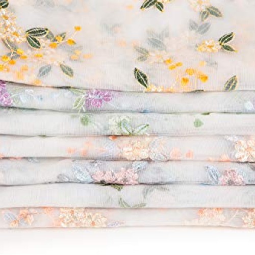 RAYLINE-DO 1 Metre Mesh Embroidered Fabric Lace Small Floral Embro...