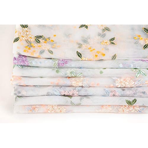 RAYLINE-DO 1 Metre Mesh Embroidered Fabric Lace Small Floral Embro...