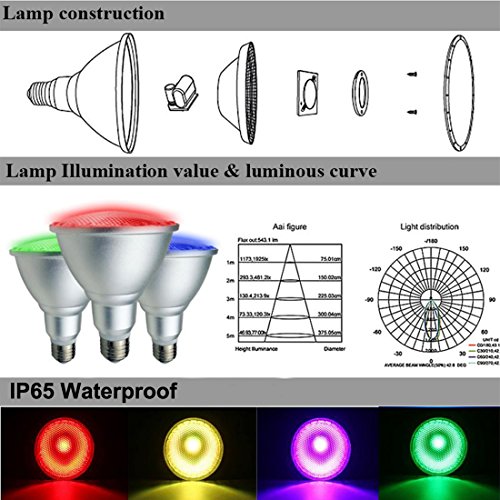 RAYWAY Par38 LED RGB Spotlight Bulb Outdoor, 20W Waterproof Dimmab...