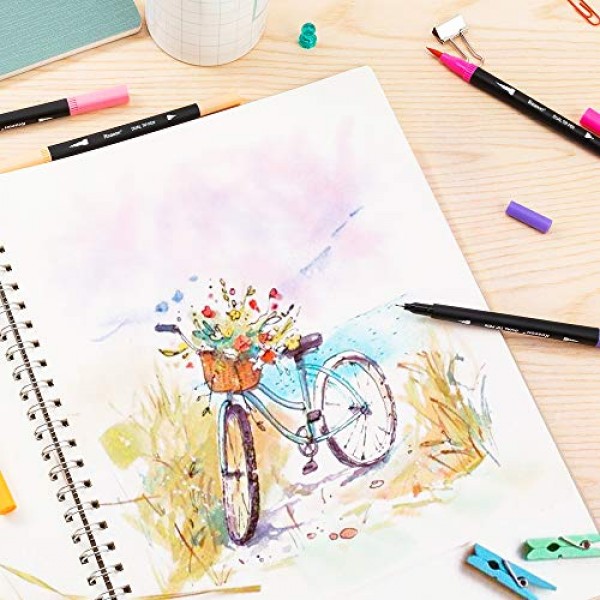 Dual Tip Brush Marker Pens 34 Color, Fine Point Brush Coloring Mar...