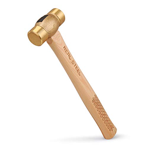 Real Steel 0421 Solid Brass Non-Sparking Hammer, Hickory Wood Hand...