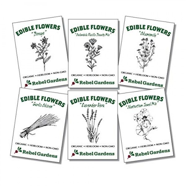 Organic Edible Flower Seeds - Non GMO Variety Pack for Planting - ...