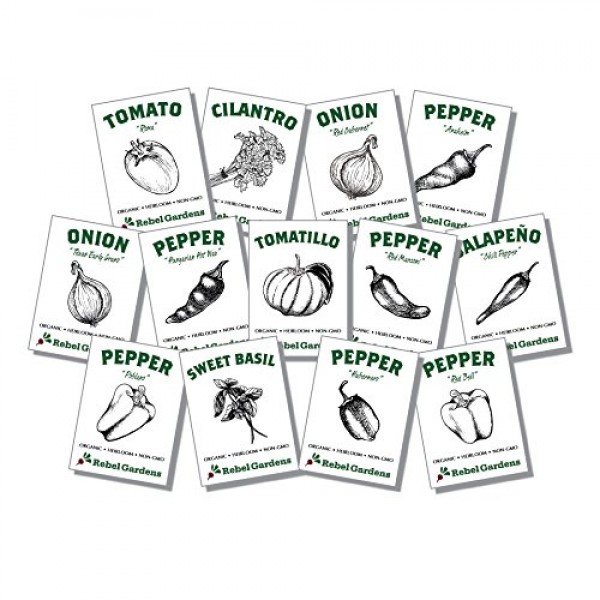 Organic Salsa Garden Seed Kit - 13 Varieties of Heirloom Non-GMO V...