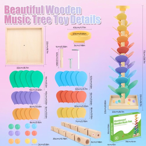 Wooden Marble Run Music Tree Montessori Toys Marble Ball Run for Kids 3-5