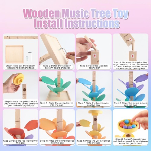 Wooden Marble Run Music Tree Montessori Toys Marble Ball Run for Kids 3-5