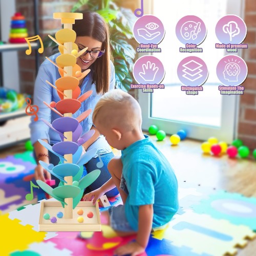 Wooden Marble Run Music Tree Montessori Toys Marble Ball Run for Kids 3-5