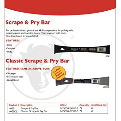 Red Devil 4050CL Classic Scrape & Pry Bar, Silver