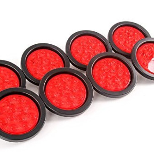 4 Inches Round 8 Red 10 LED Stop Turn Tail Light Brake Flush Tru...