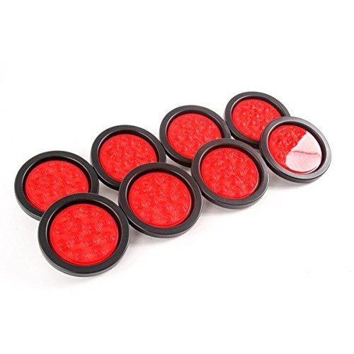 4 Inches Round 8 Red 10 LED Stop Turn Tail Light Brake Flush Tru...